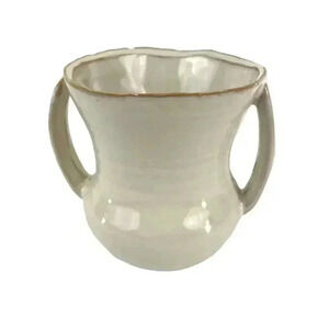 Small Ceramic Vase Pottery‎ With Handles Beige 5" Tall